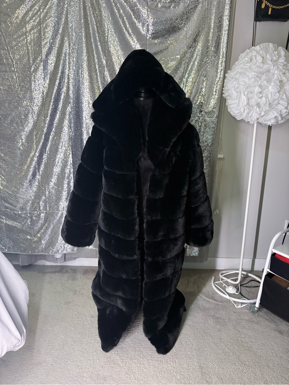 Azalea Wang Luxe Jenny Hooded Faux Fur Trench Coat 🖤